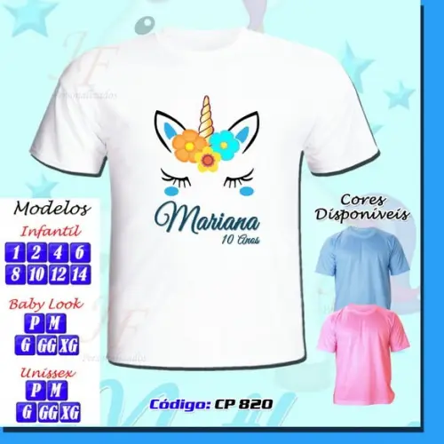 01 Camiseta Adulto Infantil Personalizada Unicórnio Meninos