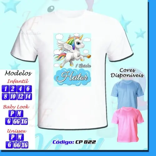 01 Camiseta Adulto Infantil Personalizada Unicórnio Meninos