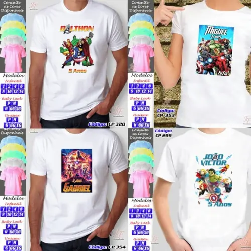 01 Camiseta Adulto Infantil Personalizada Vingadores