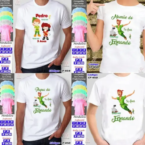 01 Camiseta Adulto Infantil Peter Pan Personalizada