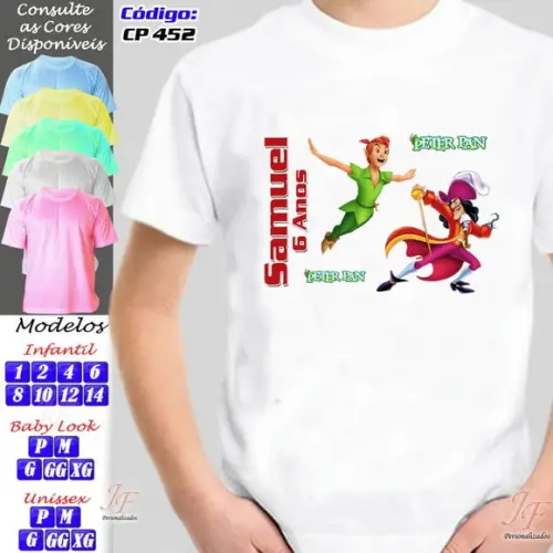 01 Camiseta Adulto Infantil Peter Pan Personalizada