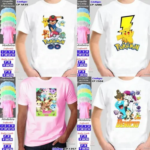 01 Camiseta Adulto Infantil Pokemon Personalizada