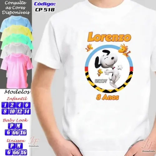 01 Camiseta Adulto Infantil Snoopy Personalizada