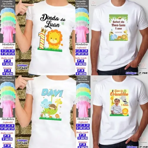 01 Camiseta Adulto Infantil Safari Personalizada