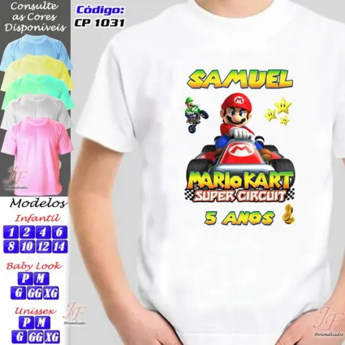 01 Camiseta Adulto Infantil Super Mario Personalizada