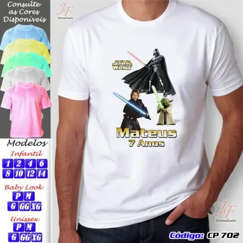 01 Camiseta Adulto Infantil Star Wars Personalizada