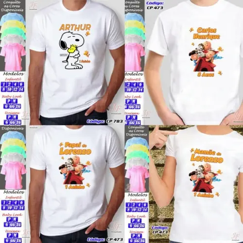 01 Camiseta Adulto Infantil Snoopy Personalizada