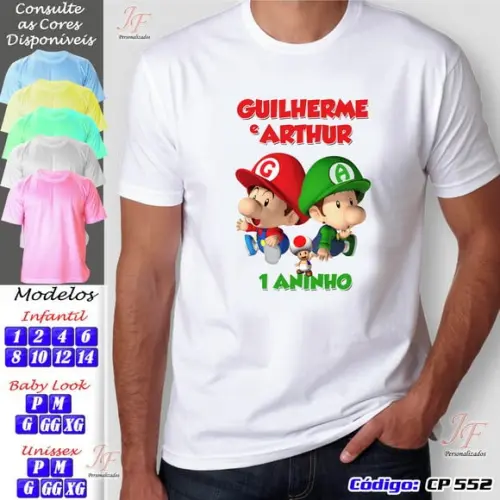 01 Camiseta Adulto Infantil Super Mario Personalizada