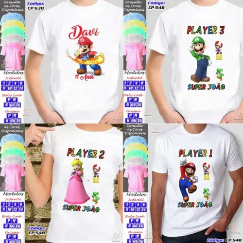01 Camiseta Adulto Infantil Super Mario Personalizada