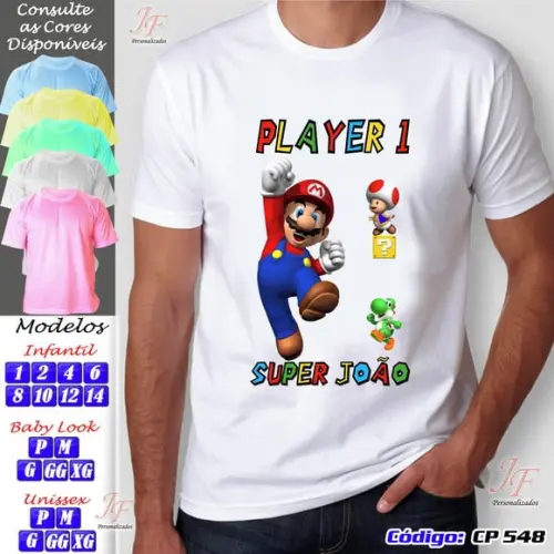 01 Camiseta Adulto Infantil Super Mario Personalizada