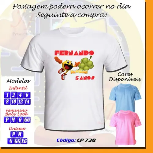 01 Camiseta Adulto ou Infantil Personalizada PacMan