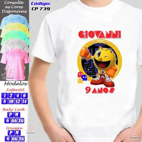 01 Camiseta Adulto ou Infantil Personalizada PacMan