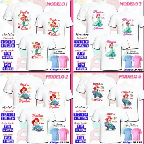 01 Camiseta Ariel Pequena Sereia Personalizada
