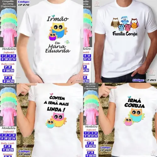 01 Camiseta Coruja Adulto Infantil Personalizada