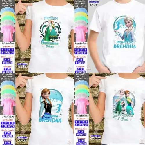 01 Camiseta Frozen Adulto Infantil Personalizada