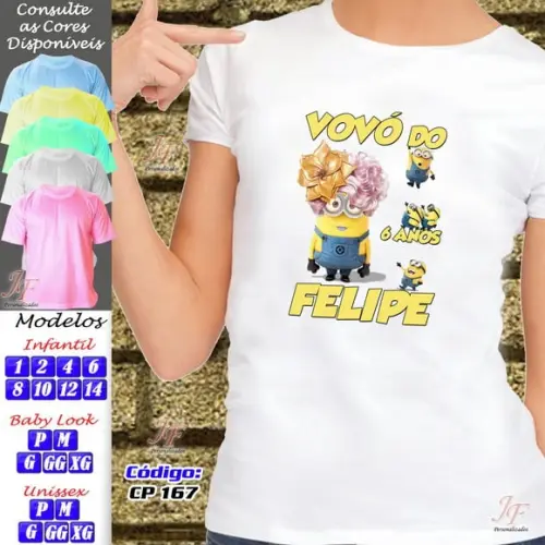 01 Camiseta Minions Adulto Infantil Personalizada