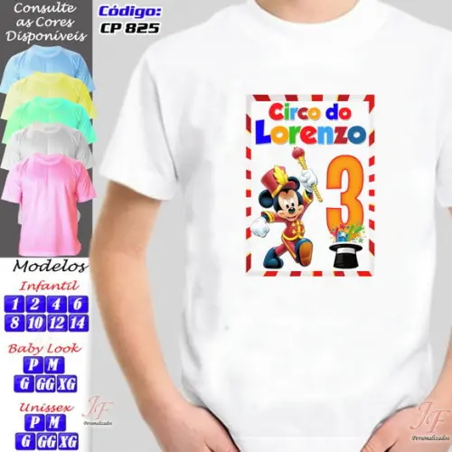01 Camiseta Personalizada Adulto Circo do Mickey Mouse