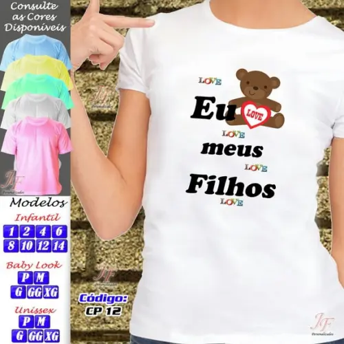 01 Camiseta Personalizada Adulto Infantil Amo meus Filhos