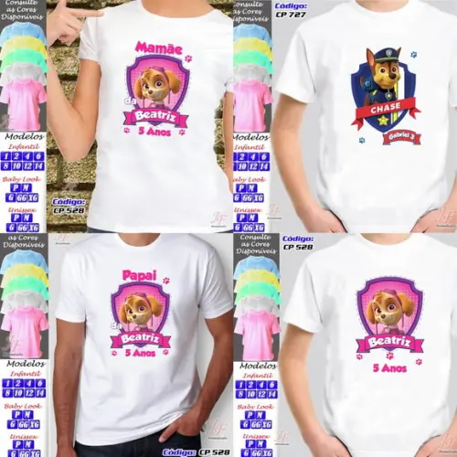 01 Camiseta Personalizada Adulto Infantil Patrulha Canina