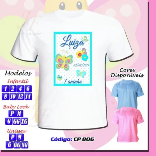 01 Camiseta Personalizada Jardim das Borboletas
