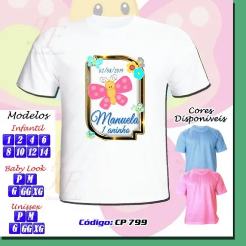 01 Camiseta Personalizada Jardim Flores e Borboletas