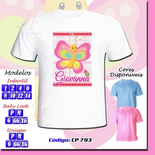 01 Camiseta Personalizada Jardim Flores e Borboletas