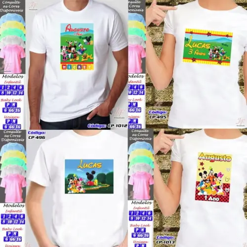 01 Camiseta Personalizada Mickey Mouse Adulto Infantil