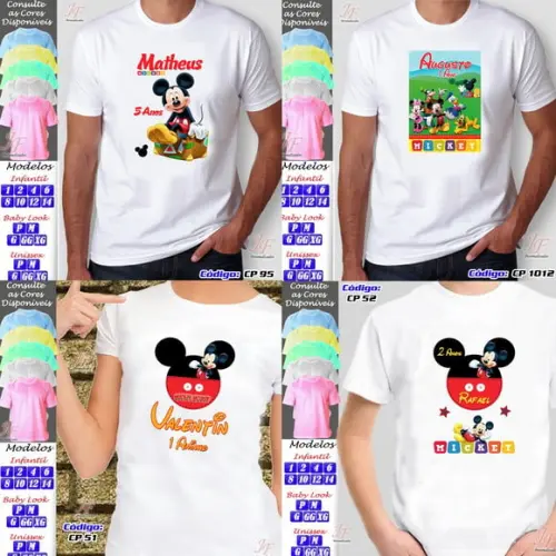 01 Camiseta Personalizada Mickey Mouse Adulto Infantil