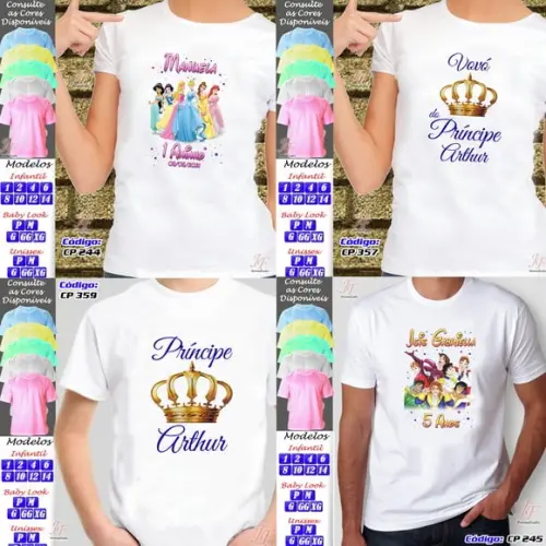01 Camiseta Personalizada Realeza Príncipes Princesas
