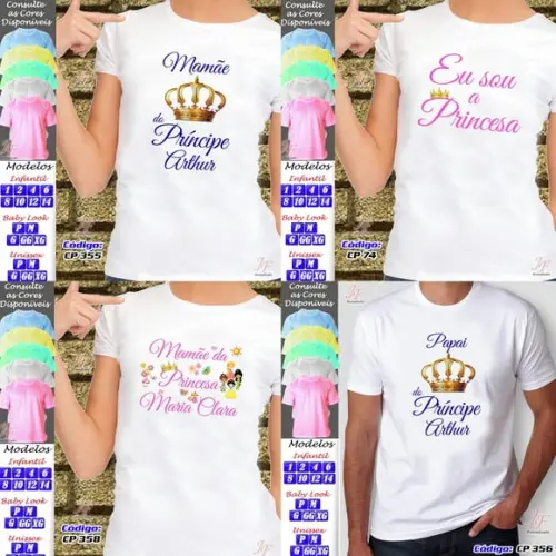 01 Camiseta Personalizada Realeza Príncipes Princesas