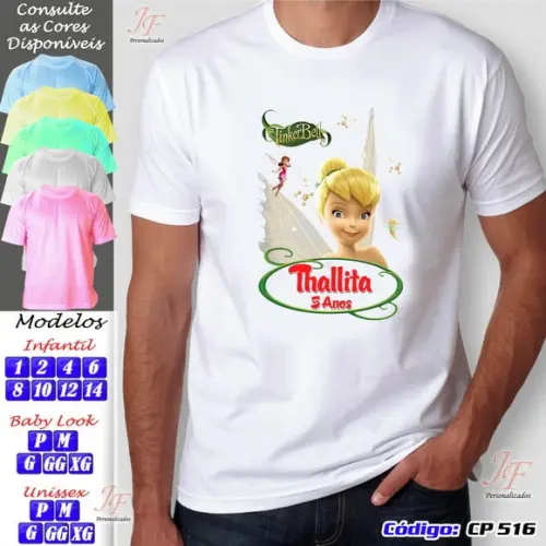 01 Camiseta Personalizada Tinker Bell Sininho