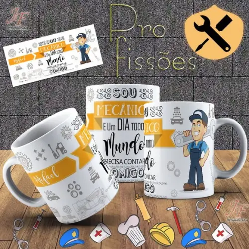 01 Caneca Cerâmica 350 Ml Personalizada Mecânico
