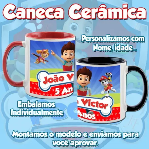 01 Caneca Cerâmica Patrulha Canina