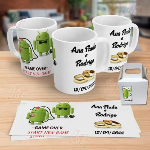 01 Caneca Cerâmica Personalizada Noivos Chá de Panela