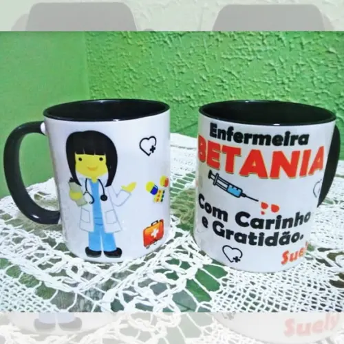 01 Caneca em Cerâmica 350 ml Curso Farmácia Enfermagem