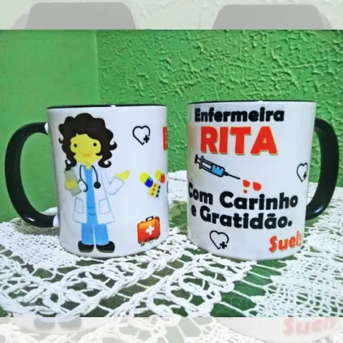 01 Caneca em Cerâmica 350 ml Curso Farmácia Enfermagem