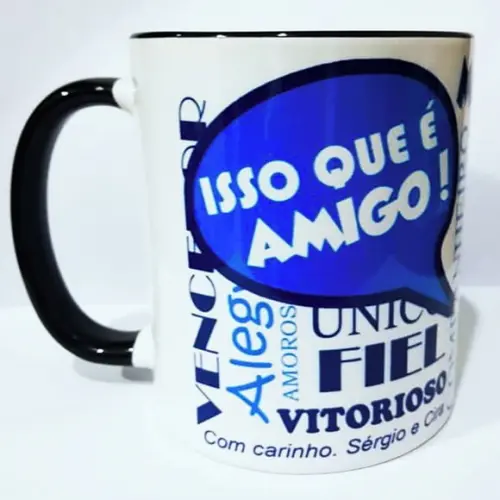 01 Caneca em Cerâmica 350 ml Personalizada Amiga Amigo