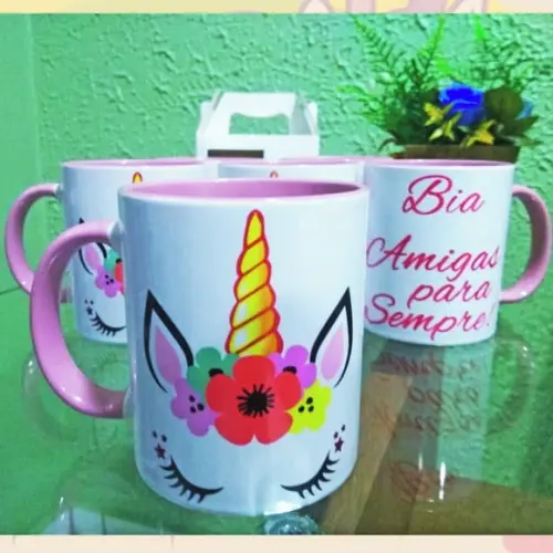 01 Caneca em Cerâmica 350 ml Personalizada Unicórnio