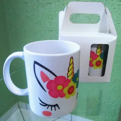 01 Caneca em Cerâmica Branca 350 ml Personalizada Unicórnio