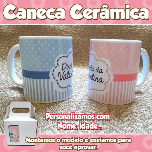 01 Caneca em Cerâmica Personalizada Dinda ou Dindo