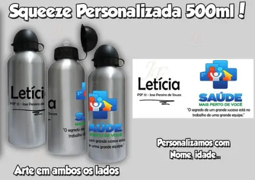 01 Squeeze Alumínio 500 Ml Personalizada Agente Comunitário