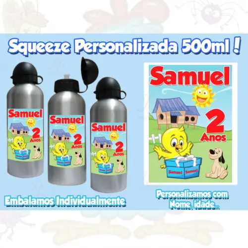 01 Squeeze Alumínio 500 Ml Personalizada Galinha Pintadinha