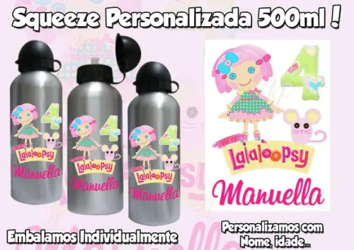 01 Squeeze Alumínio 500 ml Personalizada Lalaloopsy