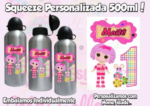 01 Squeeze Alumínio 500 ml Personalizada Lalaloopsy