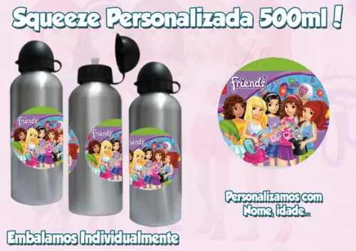 01 Squeeze Garrafinha 500 ml Personalizada Lego Friends