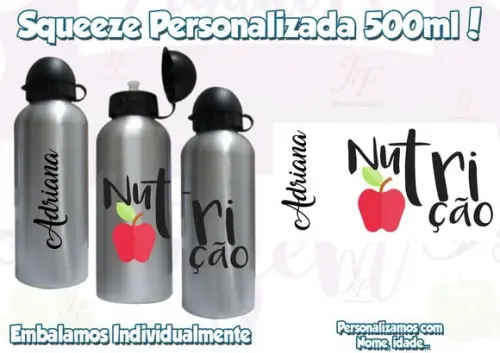 01 Squeeze Garrafinha 500 ml Personalizada Nutricionista