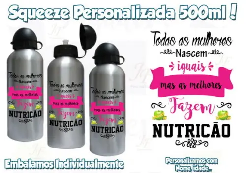 01 Squeeze Garrafinha 500 ml Personalizada Nutricionista