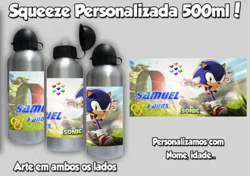 01 Squeeze Garrafinha Alumínio 500 ml Personalizada Sonic