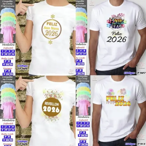 03 Camisetas Personalizadas Reveillon Feliz Natal Ano Novo