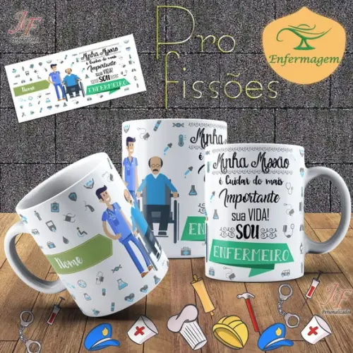 10 Canecas Cerâmica 350 ml Personalizada Curso Enfermagem